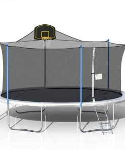 16FT Trampoline With 360-degree Safety Net, Ladder And Basketball Hook - Blue