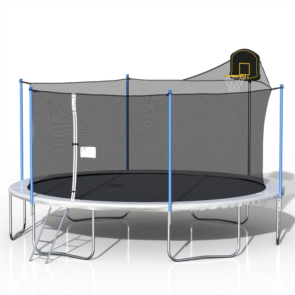 16FT Trampoline With 360-degree Safety Net, Ladder And Basketball Hook - Blue - Image 3