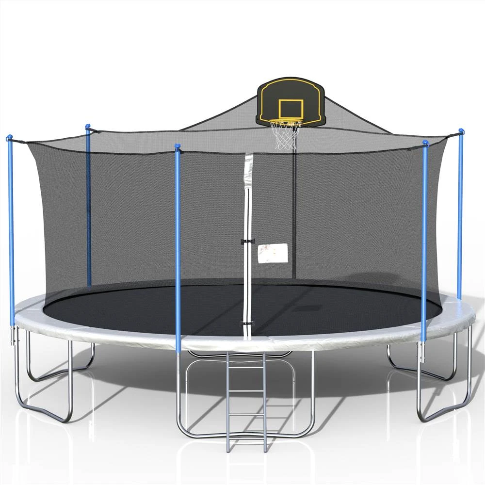 16FT Trampoline With 360-degree Safety Net, Ladder And Basketball Hook - Blue - Image 4