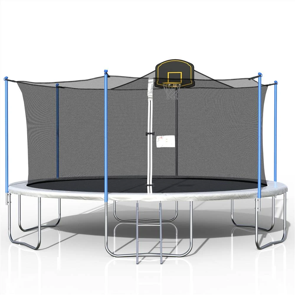 16FT Trampoline With 360-degree Safety Net, Ladder And Basketball Hook - Blue - Image 5