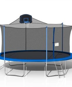16FT Trampoline For Kids With 360-degree Safety Net, Ladder And Basketball Hook - Blue