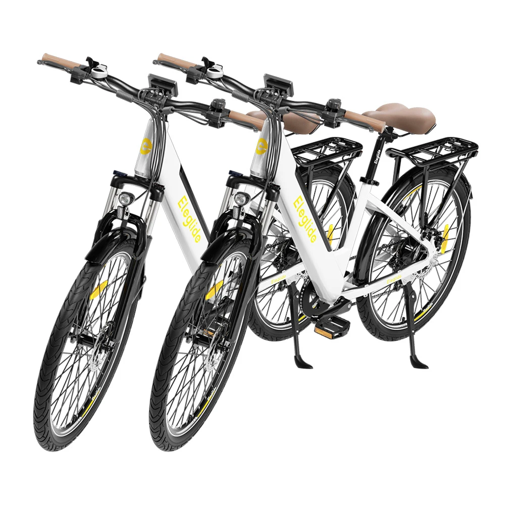 2PCS ELEGLIDE T1 STEP-THRU Electric Trekking Bike 27.5 Inch CST Tires 36V 12.5AH Battery 250W Brushless Motor Shimano 7 Gears Max Speed 25Km/h Max Range 100KM Max Load 120KG IPX4 Waterproof Dual Disk BrakeTrekking E-Bike - White