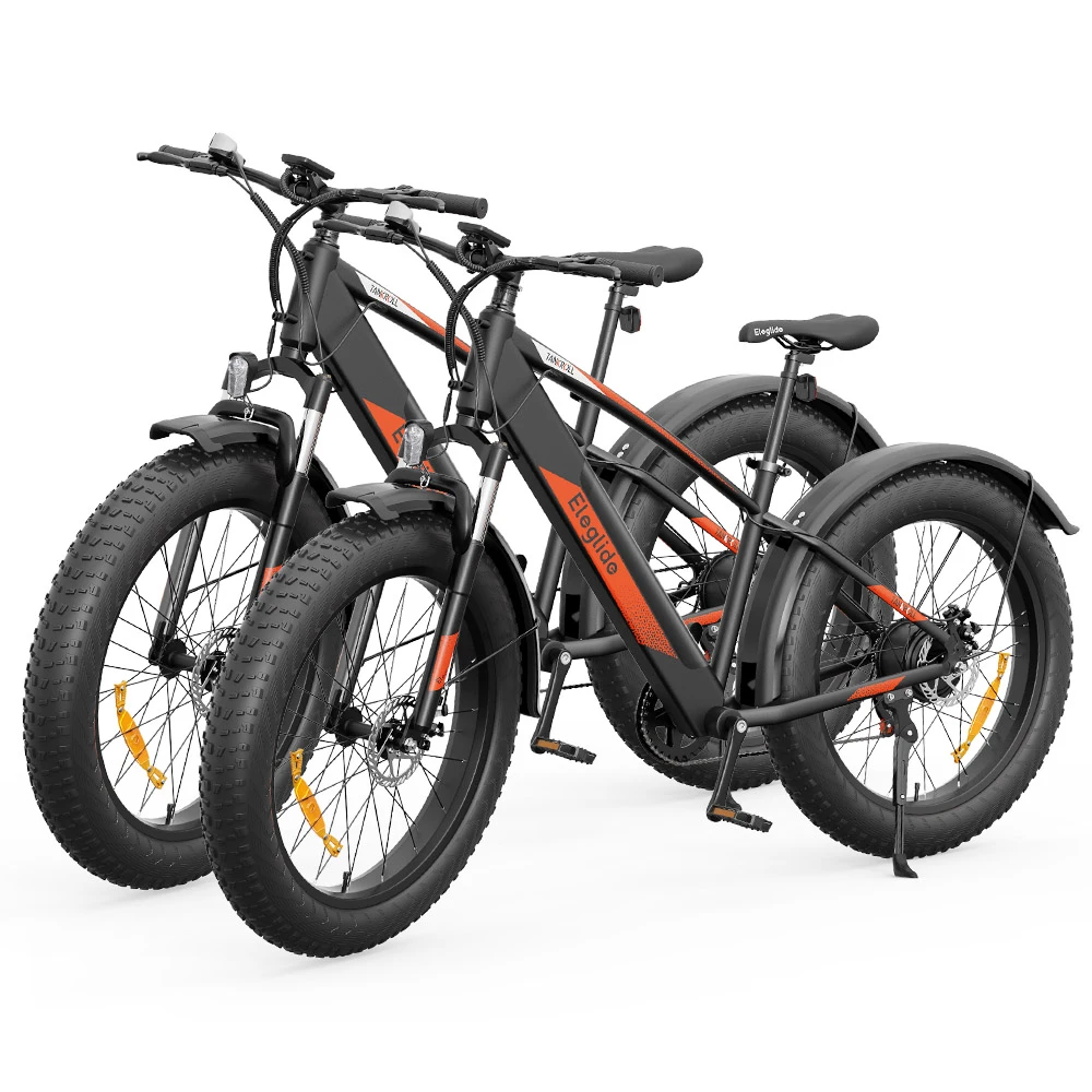2PCS ELEGLIDE Tankroll Electric Mountain Bike 26*4.0 Inch Fat Tires Max Instant Power 740W Motor 25Km/h Speed 48V 10Ah Battery Shimano 7-Speed Gear 70KM Top Range Dual Disc Brake 57N.m Max Torque Powerful Motor Moped Fat Bike