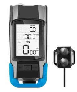 3-in-1 Bicycle Speedometer Wireless USB Rechargeable Double T6 LED Bike Light Bike Computer With Alarm Horn -Blue