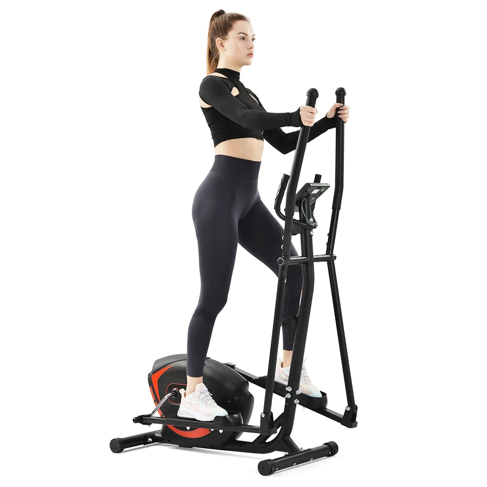 Merax Indoor Ergonomic Exercise Bike Elliptical Machine 8-level Resistance Adjustment Magnetic Brake System Non-slip Pedal LCD Display Maximum Load 120kg - Red - Image 5