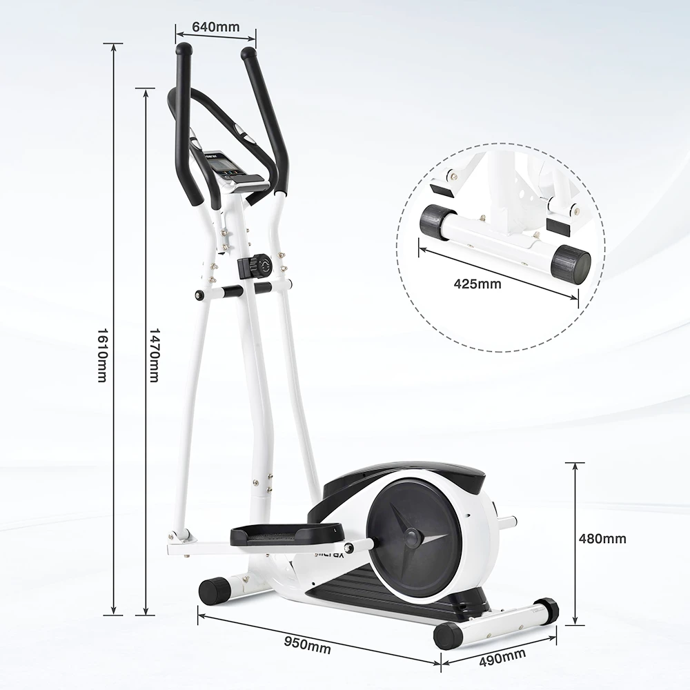 Merax Indoor Ergonomic Exercise Bike Elliptical Machine 8-level Resistance Adjustment Non-slip Pedal LCD Display Maximum Load 120kg - White - Image 5