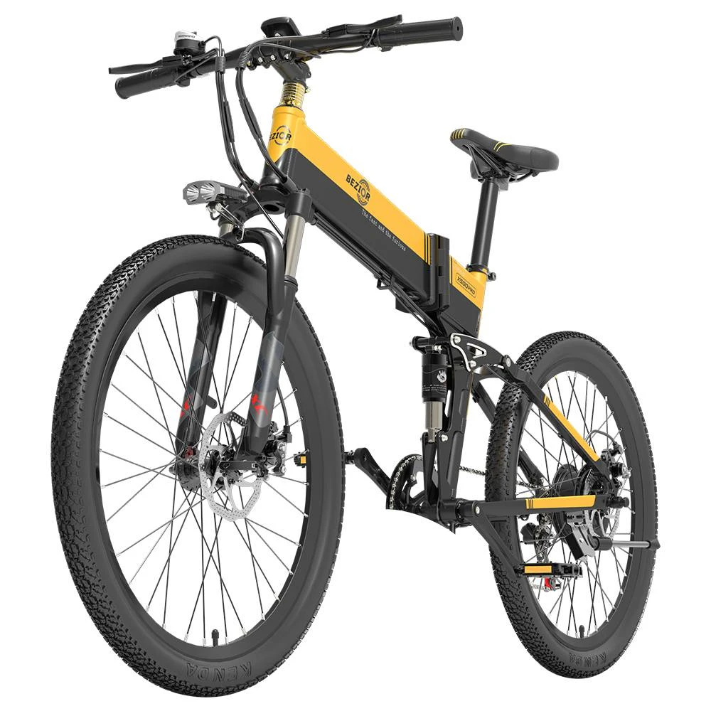 BEZIOR X500 Pro Folding Electric Bike Bicycle 26 Inch Tire 500W Motor Max Speed 30Km/h 48V 10.4Ah Battery Aluminum Alloy Frame Shimano 7-Speed Shift 100KM Power-Assisted Range LCD Display IP54 Waterproof Max Load 200KG - Black & Yellow