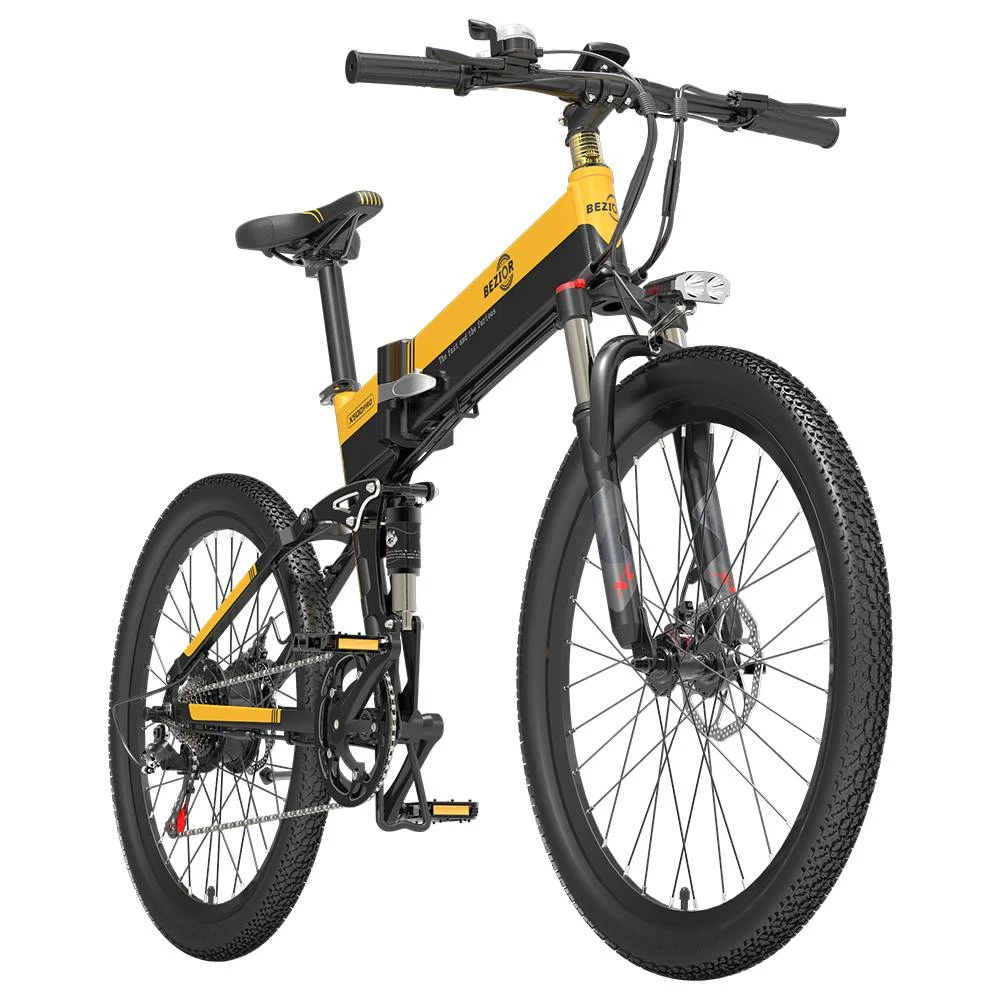 BEZIOR X500 Pro Folding Electric Bike Bicycle 26 Inch Tire 500W Motor Max Speed 30Km/h 48V 10.4Ah Battery Aluminum Alloy Frame Shimano 7-Speed Shift 100KM Power-Assisted Range LCD Display IP54 Waterproof Max Load 200KG - Black&Yellow - Image 3