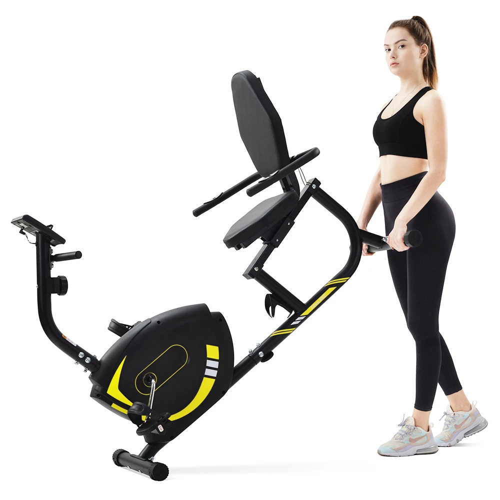 Merax Indoor Ergonomic Exercise Bike Seat Adjustment 8-level Resistance Adjustment LCD Display Maximum Load 120kg - Yellow - Image 4