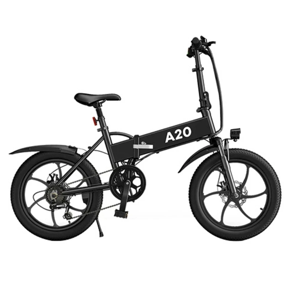 ADO A20 Electric Folding Bike 20 Inch City Bicycle 350W Hall Brushless Gear DC Motor 10.4AH Battery 25Km/h Max Speed SHIMANO 7-Speed Rear Derailleur - Black - Image 2