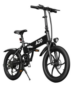 ADO A20 Electric Folding Bike 20 Inch City Bicycle 350W Hall Brushless Gear DC Motor 10.4AH Battery 25Km/h Max Speed SHIMANO 7-Speed Rear Derailleur - Black