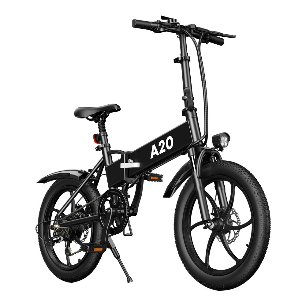 ADO A20 Electric Folding Bike 20 Inch City Bicycle 350W Hall Brushless Gear DC Motor 10.4AH Battery 25Km/h Max Speed SHIMANO 7-Speed Rear Derailleur - Black
