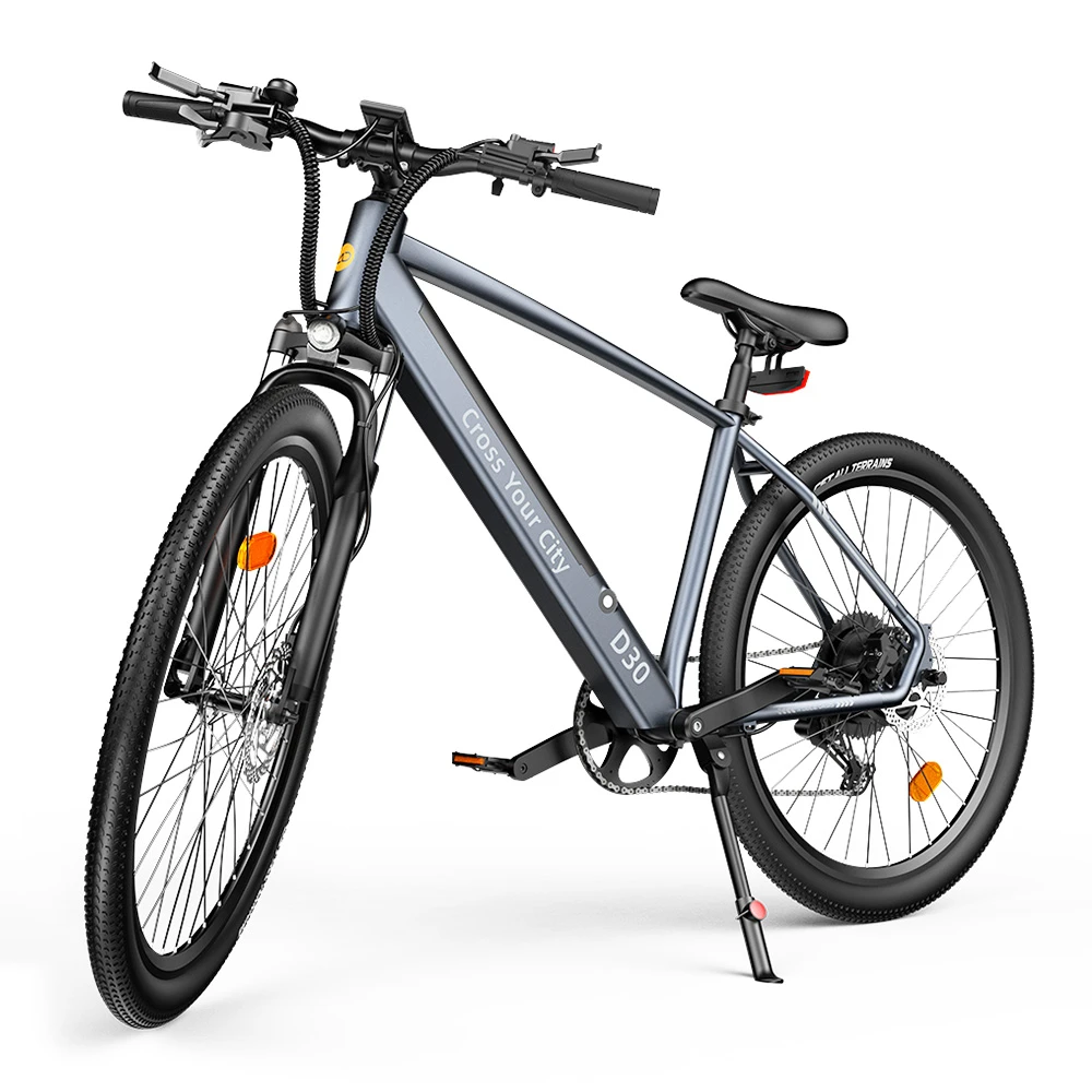 ADO D30C Electric Power Assist Bicycle 36V 10.4Ah Battery 250W Motor 27.5 Inch Tire 25Km/h Max Speed 90KM Mileage Shimano 9-Speed Gear Dual Hydraulic Disc Brakes - Gray