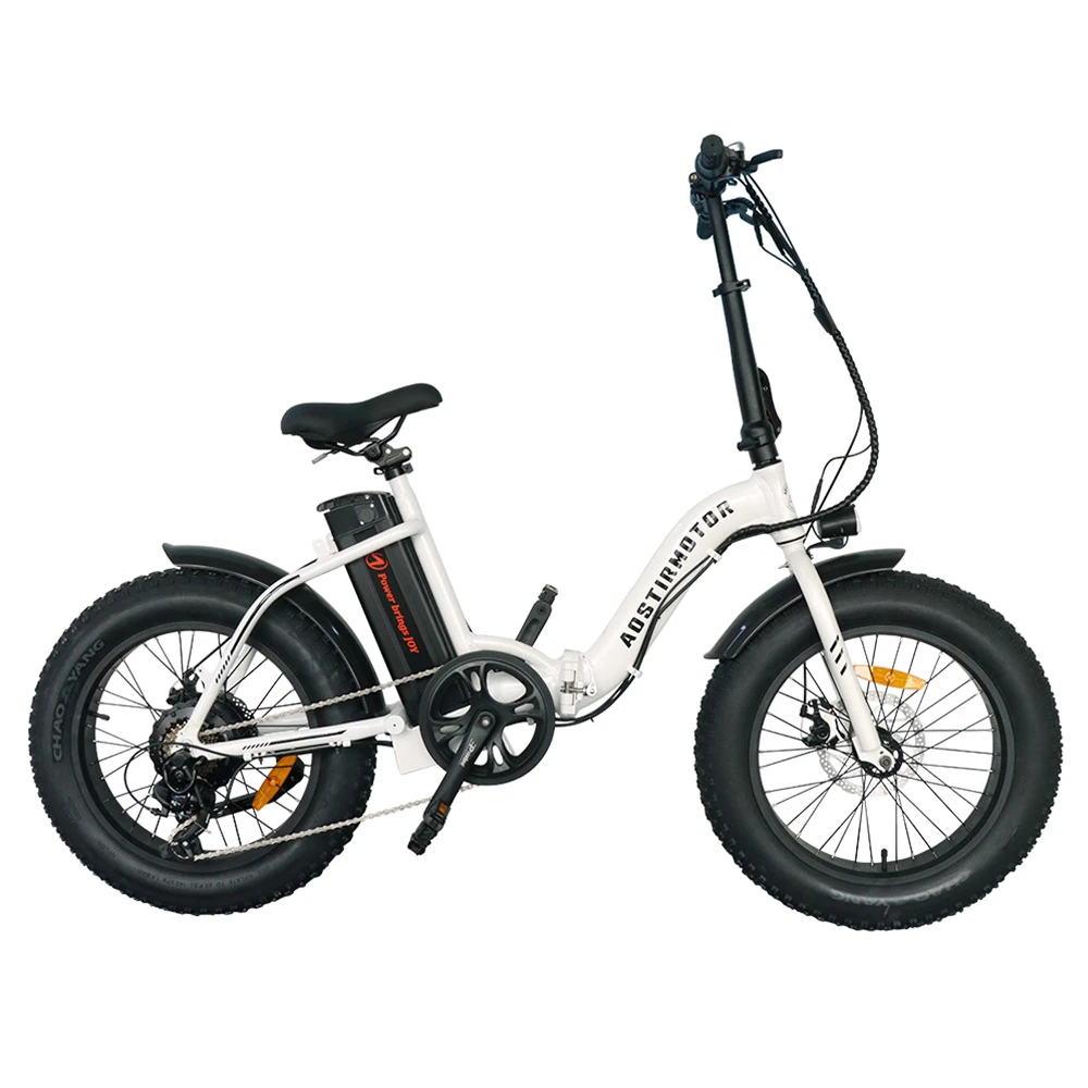 AOSTIRMOTOR G20 Folding Electric Bike 500W Motor 36V Removable 13Ah Battery 20*4.0'' Fat Tire 5-Speed Boost White