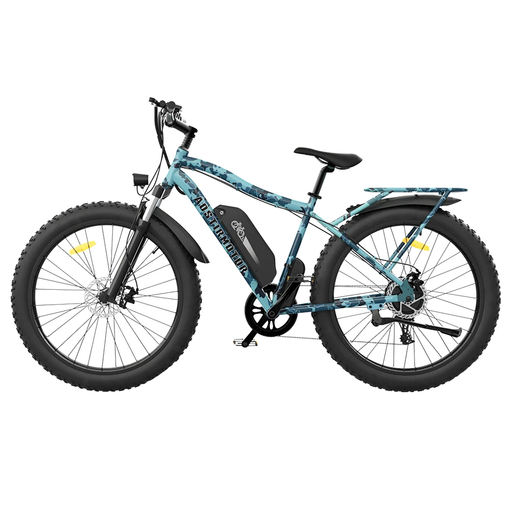 AOSTIRMOTOR S07-F Electric Bike 26*4.0'' Fat Tire 48V 13Ah Battery 750W Motor 7 Speed Shimano Gear - Ocean Blue Camo - Image 2