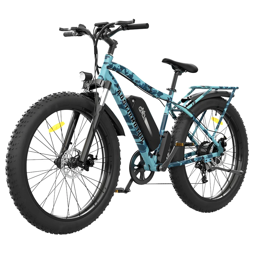 AOSTIRMOTOR S07-F Electric Bike 26*4.0'' Fat Tire 48V 13Ah Battery 750W Motor 7 Speed Shimano Gear - Ocean Blue Camo - Image 3