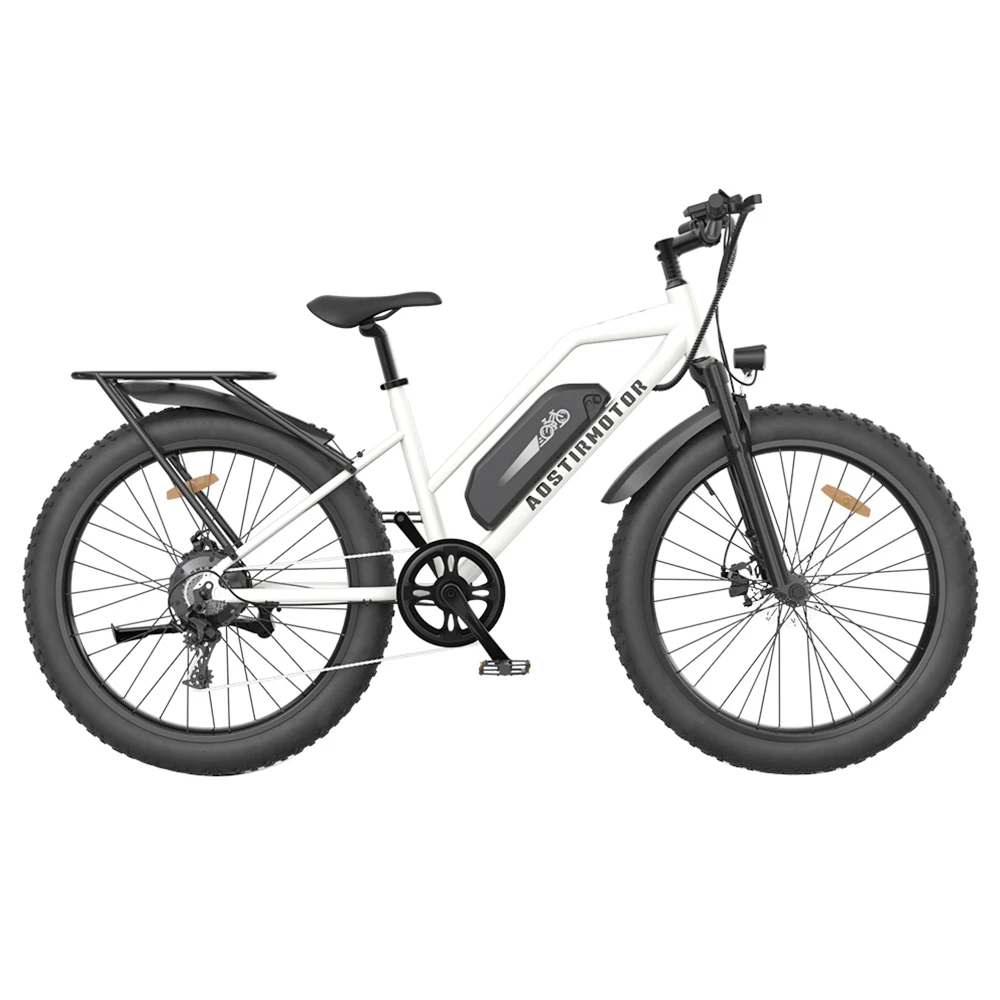 AOSTIRMOTOR S07-G Electric Bike 26*4.0 Inch Fat Tire 48V 13Ah Battery 750W Motor 45Km/h Max Speed Shimano 7-Speed Gear Dual Disc Brake - White - Image 2
