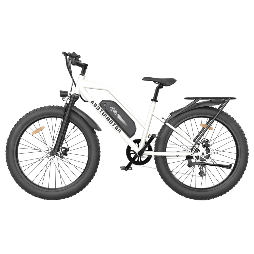 AOSTIRMOTOR S07-G Electric Bike 26*4.0 Inch Fat Tire 48V 13Ah Battery 750W Motor 45Km/h Max Speed Shimano 7-Speed Gear Dual Disc Brake - White - Image 3