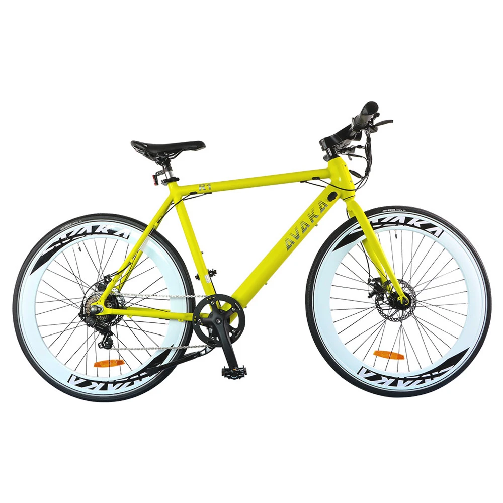 AVAKA R1 Electric Bike 700C*32C Inch Wheels 250W Brushless Motor 25Km/h Max Speed 36V 9Ah Battery Shimano 7-Speed Transmission IP65 Waterproof Double Mechanical Disc Brake LCD Display - Yellow