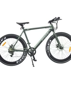 AVAKA R1 Electric Bike 700C*32C Inch Wheels 250W Brushless Motor 25Km/h Max Speed 36V 9Ah Battery Shimano 7-Speed Transmission IP65 Waterproof Double Mechanical Disc Brake LCD Display - Army Green
