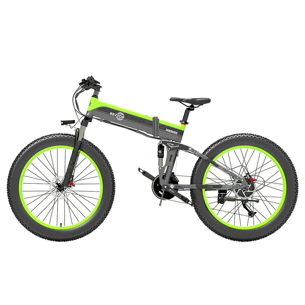 BEZIOR X1000 Folding Electric Bike Bicycle Panasonic 48V 12.8Ah Battery 1000W Motor 26 Inch Fat Tire Aluminum Alloy Frame Shimano 27-speed Shift Max Speed 40km/h IP54 100KM Power-assisted Mileage Range LCD Display IP54 Waterproof - Black Green - Image 4