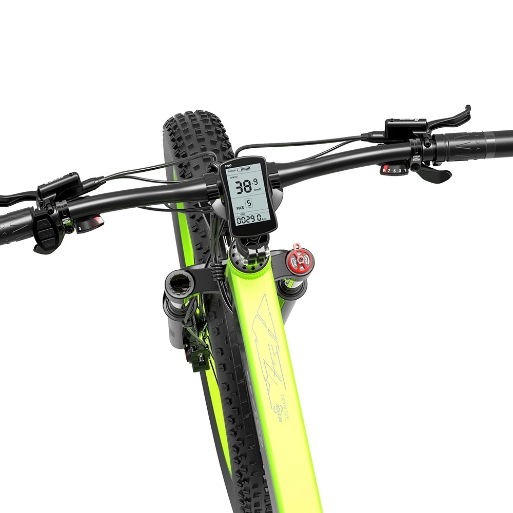 BEZIOR X1000 Folding Electric Bike Bicycle Panasonic 48V 12.8Ah Battery 1000W Motor 26 Inch Fat Tire Aluminum Alloy Frame Shimano 27-speed Shift Max Speed 40km/h IP54 100KM Power-assisted Mileage Range LCD Display IP54 Waterproof - Black Green - Image 6