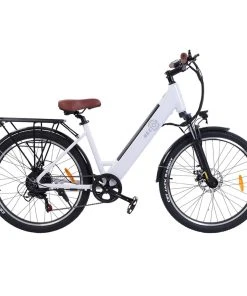 BEZIOR M3 Electric Bike 48V 500W Motor 32km/h Max Speed 10.4Ah Battery 60km Max Range 26*2.1'' CST Tires Shimano 7 Speed Gear - White