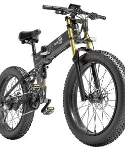 BEZIOR X-PLUS Electric Bike 1500W Motor 48V 17.5Ah Battery 26*4.0 Inch Fat Tire Mountain Bike 40Km/h Max Speed 200kg Load 130 KM Range LED Display IP54 Waterproof - Black