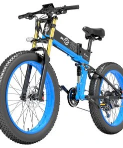 BEZIOR X-PLUS Electric Bike 1500W Motor 48V 17.5Ah Battery 26*4.0 Inch Fat Tire Mountain Bike 40Km/h Max Speed 200kg Load 130 KM Range LED Display IP54 Waterproof -Blue