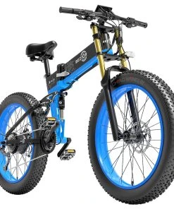 BEZIOR X-PLUS Electric Bike 1500W Motor 48V 17.5Ah Battery 26*4.0 Inch Fat Tire Mountain Bike 40Km/h Max Speed 200kg Load 130 KM Range LED Display IP54 Waterproof - Blue