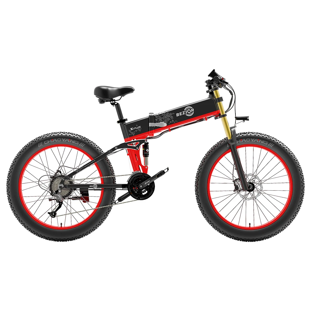 BEZIOR X-PLUS Electric Bike 1500W Motor 48V 17.5Ah Battery 26*4.0 Inch Fat Tire Mountain Bike 40Km/h Max Speed 200kg Load 130 KM Range LED Display IP54 Waterproof - Red - Image 2