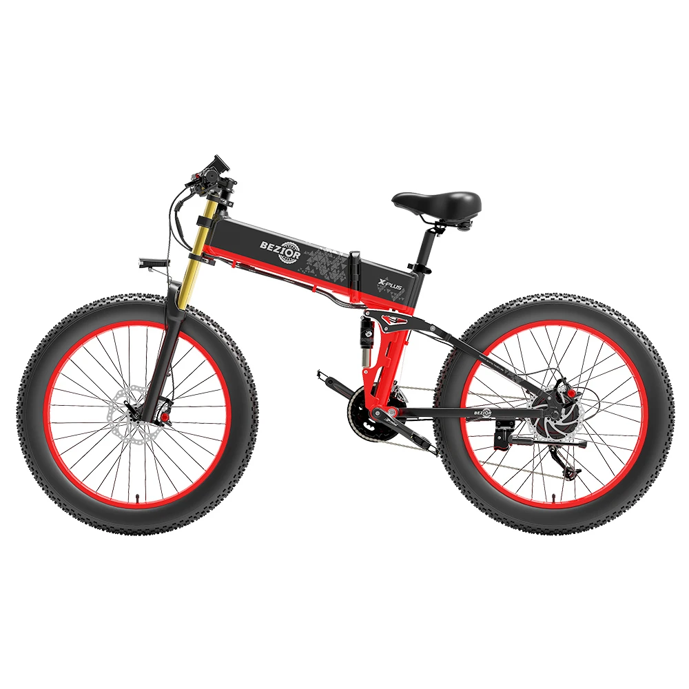 BEZIOR X-PLUS Electric Bike 1500W Motor 48V 17.5Ah Battery 26*4.0 Inch Fat Tire Mountain Bike 40Km/h Max Speed 200kg Load 130 KM Range LED Display IP54 Waterproof - Red - Image 3
