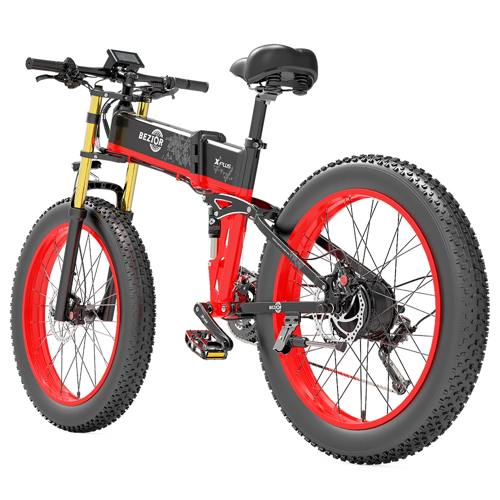 BEZIOR X-PLUS Electric Bike 1500W Motor 48V 17.5Ah Battery 26*4.0 Inch Fat Tire Mountain Bike 40Km/h Max Speed 200kg Load 130 KM Range LED Display IP54 Waterproof - Red - Image 5