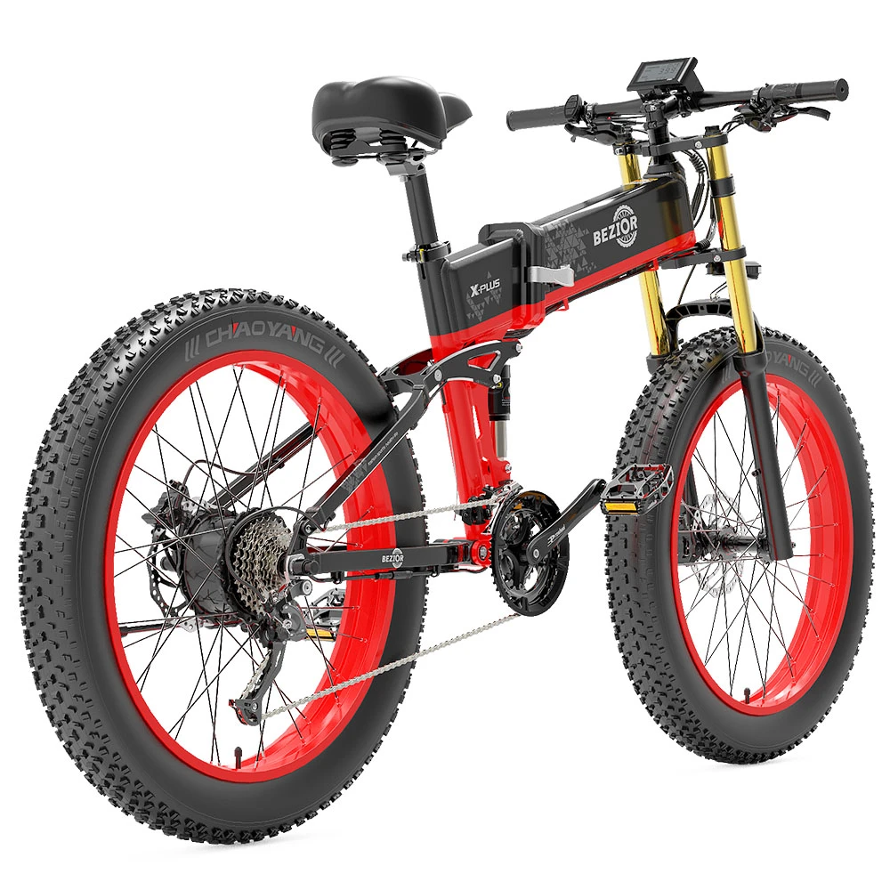 BEZIOR X-PLUS Electric Bike 1500W Motor 48V 17.5Ah Battery 26*4.0 Inch Fat Tire Mountain Bike 40Km/h Max Speed 200kg Load 130 KM Range LED Display IP54 Waterproof - Red - Image 6