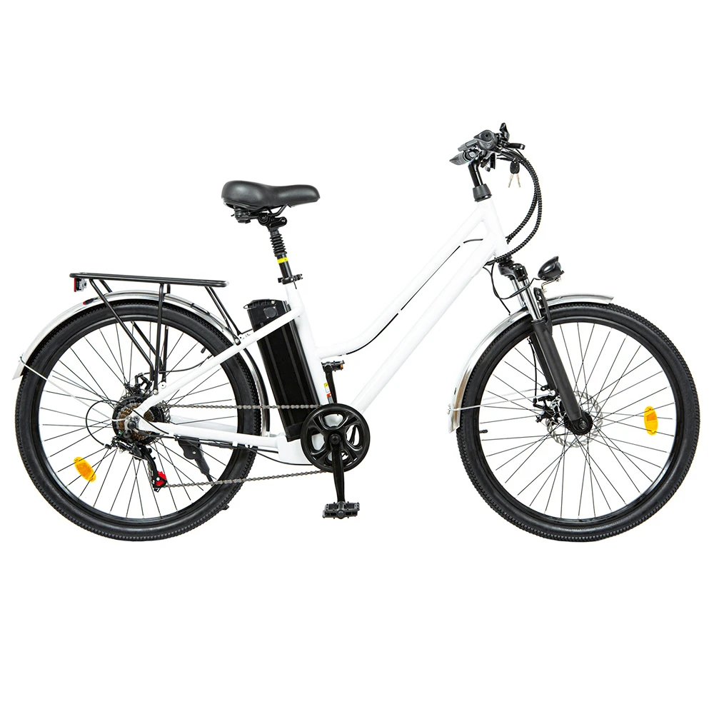 BK1 Electric Bike 36V 350W Motor 10Ah Battery Shimano 7 Speed Gear Front Suspension And Dual Disc Brakes - White