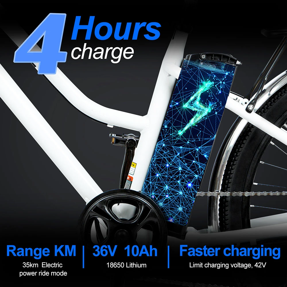 BK1 Electric Bike 36V 350W Motor 10Ah Battery Shimano 7 Speed Gear Front Suspension And Dual Disc Brakes - White - Image 3