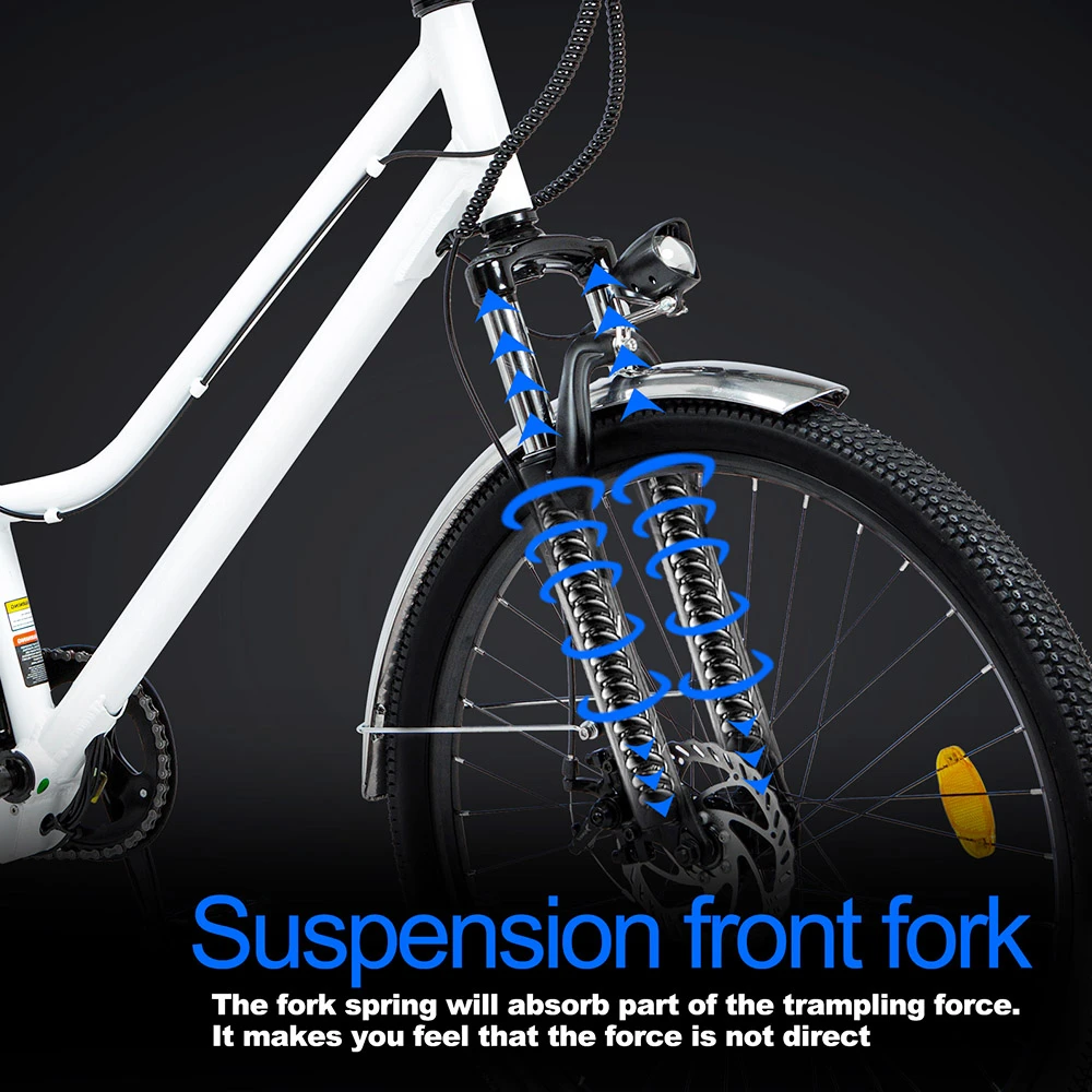 BK1 Electric Bike 36V 350W Motor 10Ah Battery Shimano 7 Speed Gear Front Suspension And Dual Disc Brakes - White - Image 4