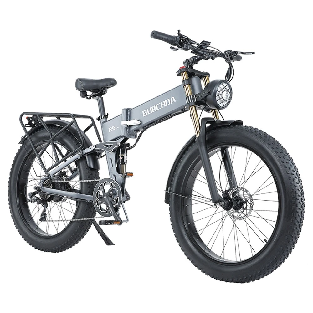 BURCHDA R5 Pro Folding Electric Bike 26*4.0 Inch Fat Tire 1000W Motor 50Km/h Max Speed 48V 15Ah Battery For 60km Range Double Shock Absorbers - Grey - Image 2