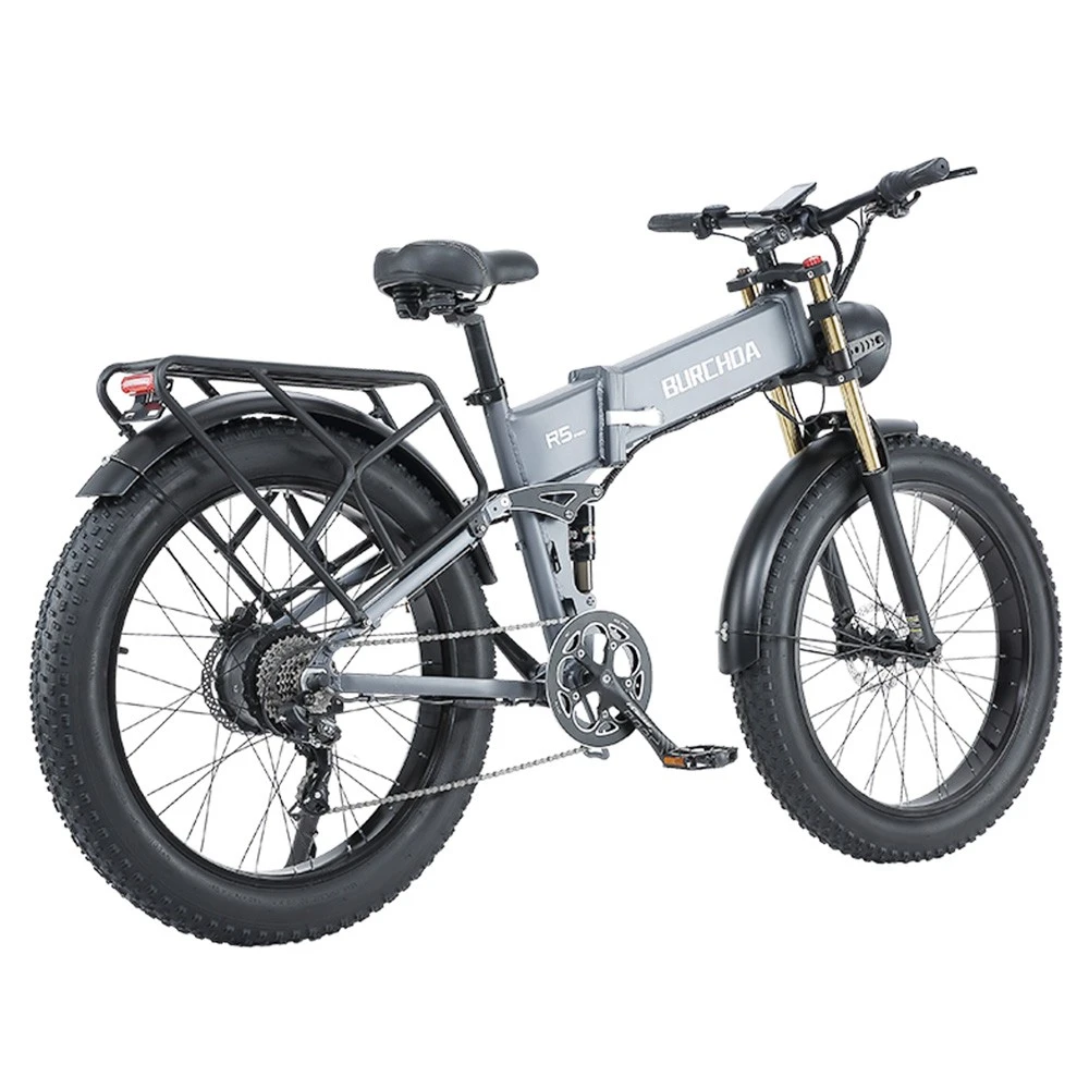 BURCHDA R5 Pro Folding Electric Bike 26*4.0 Inch Fat Tire 1000W Motor 50Km/h Max Speed 48V 15Ah Battery For 60km Range Double Shock Absorbers - Grey - Image 3