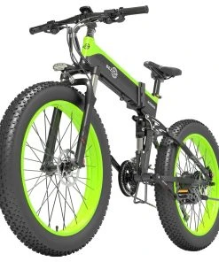 BEZIOR X1500 Folding Electric Mountain Bike 26*4.0 Inch Fat Tires 12.8Ah 48V 1500W 40Km/h 100KM Mileage Max Load 200KG Shimano 27-Speed Shifter - Black Green