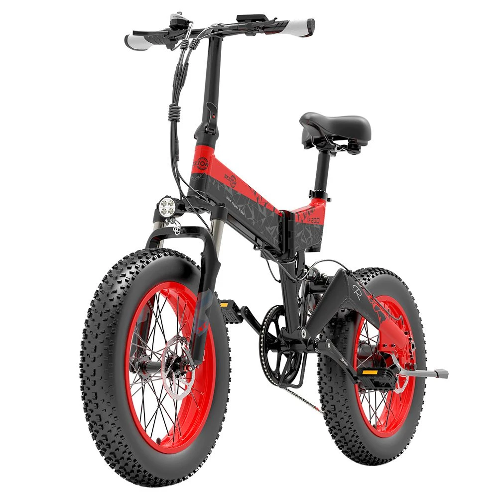 BEZIOR XF200 Off-road Electric Bike All Terrain Electric Bicycle 20x4'' Fat Tire 48V 1000W Motor 40km/h Max Speed 15Ah Battery Shimano 7-speed Shifting System - Black Red - Image 2