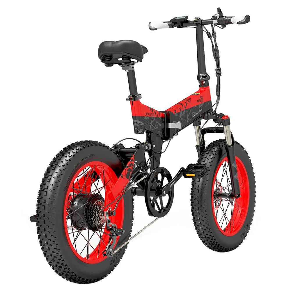 BEZIOR XF200 Off-road Electric Bike All Terrain Electric Bicycle 20x4'' Fat Tire 48V 1000W Motor 40km/h Max Speed 15Ah Battery Shimano 7-speed Shifting System - Black Red - Image 4