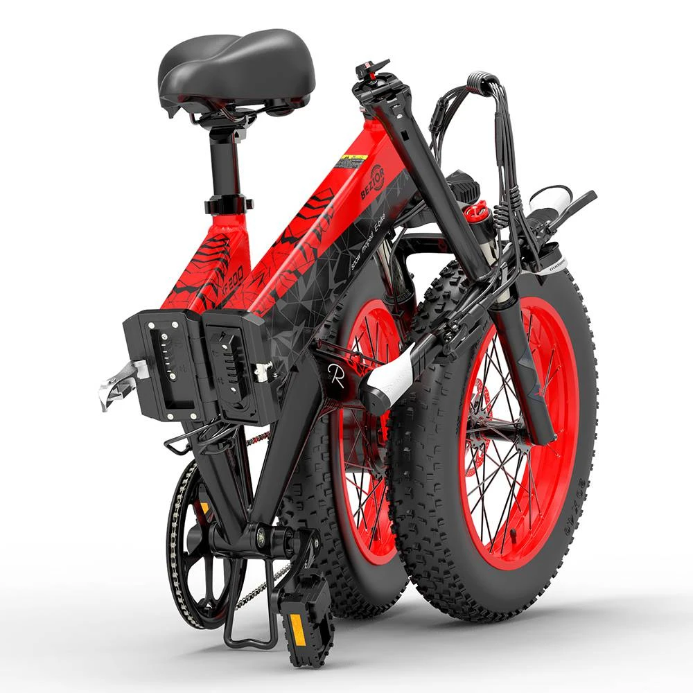 BEZIOR XF200 Off-road Electric Bike All Terrain Electric Bicycle 20x4'' Fat Tire 48V 1000W Motor 40km/h Max Speed 15Ah Battery Shimano 7-speed Shifting System - Black Red - Image 6