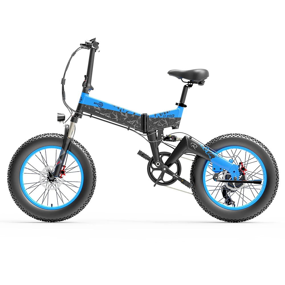 BEZIOR XF200 Off-road Electric Bike All Terrain Electric Bicycle 20x4'' Fat Tire 48V 1000W Motor 40km/h Max Speed 15Ah Battery Shimano 7-speed Shifting System - Black Blue - Image 2