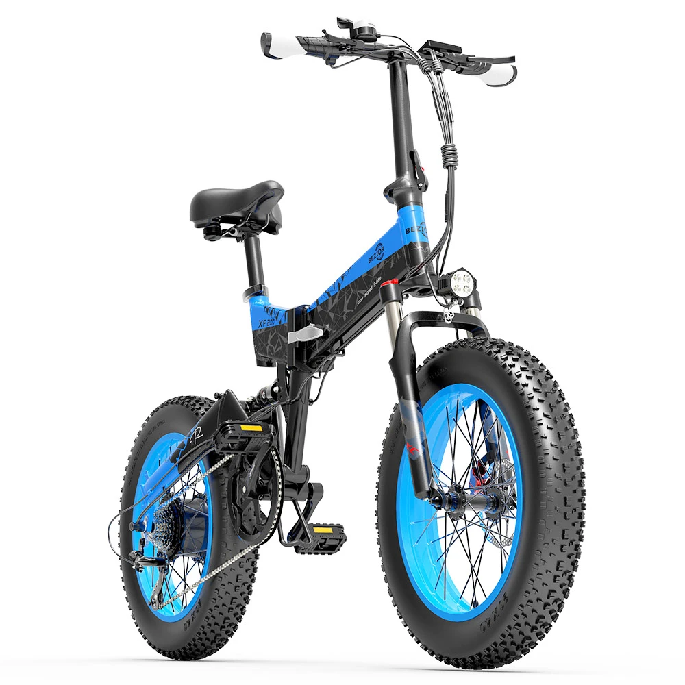 BEZIOR XF200 Off-road Electric Bike All Terrain Electric Bicycle 20x4'' Fat Tire 48V 1000W Motor 40km/h Max Speed 15Ah Battery Shimano 7-speed Shifting System - Black Blue - Image 5