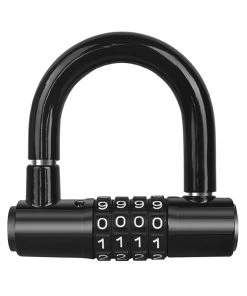 Bicycle U Lock 4-digit Combination Password Lock Anti-theft Heavy Duty Gym Locker For Bikes, Motorcycles, Scooters - Black
