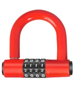 Bicycle U Lock 4-digit Combination Password Lock Anti-theft Heavy Duty Gym Locker For Bikes, Motorcycles, Scooters - Red