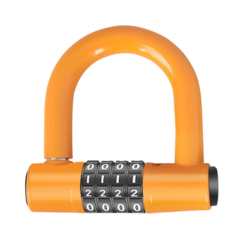 Bicycle U Lock 4-digit Combination Password Lock Anti-theft Heavy Duty Gym Locker For Bikes, Motorcycles, Scooters - Yellow