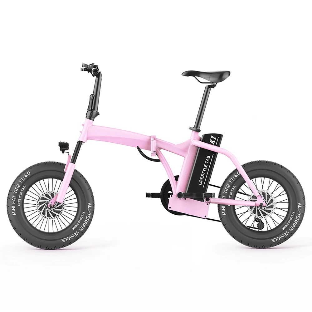 CMSBIKE K1 FATV All-terrain 19'' Fat Tire Electric Folding Bike Dual-drive 350W*2 Brushless Motors 48V 14Ah Battery - Pink