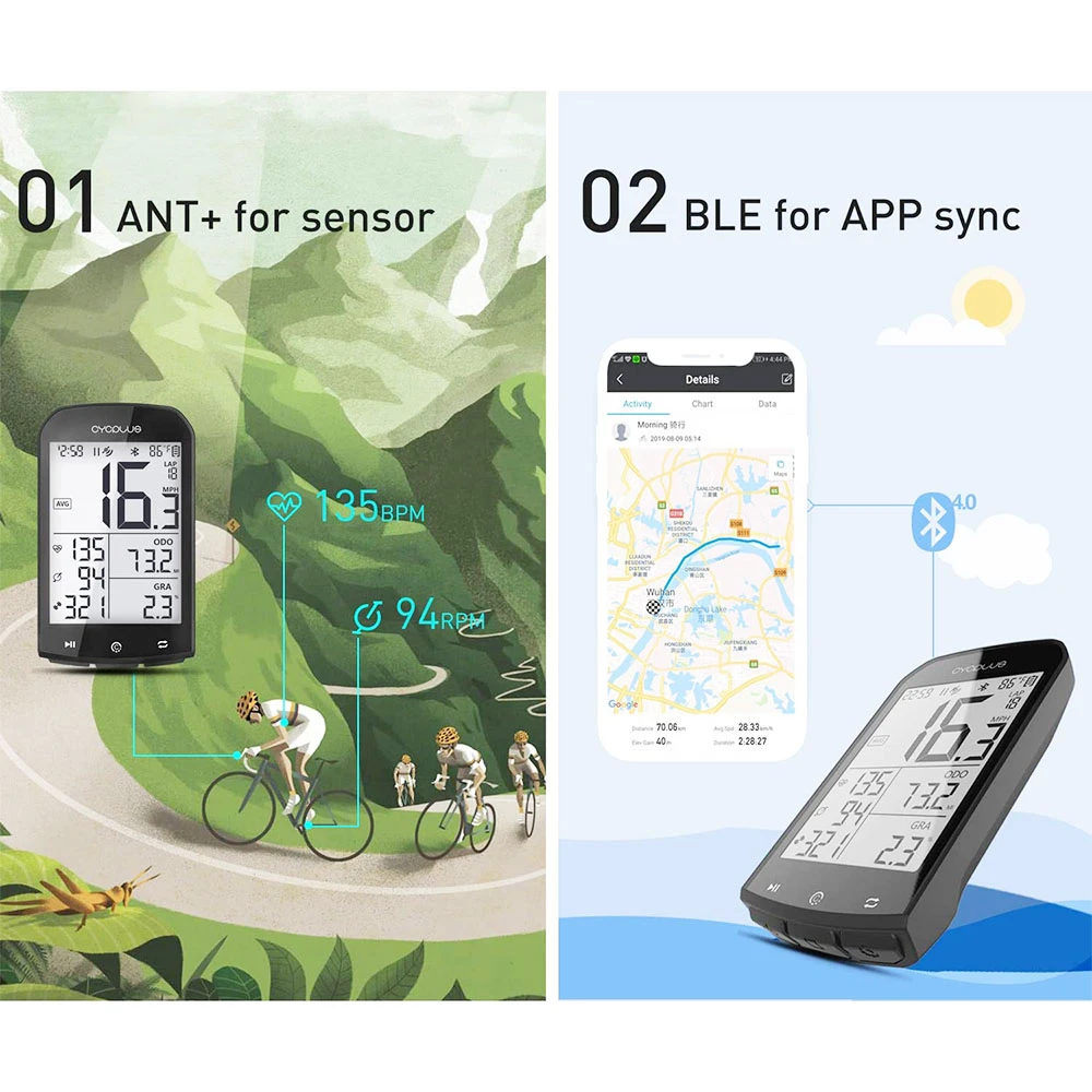 CYCPLUS M1 GPS Bike Computer Waterproof Bicycle Speedometer And Odometer ANT Wireless Cycling Computer Compatible With App - Image 2